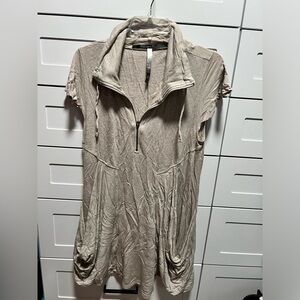 Kensie Gray Short Cap Sleeve Casual Pocketed Sweatshirt Dress (D1)
